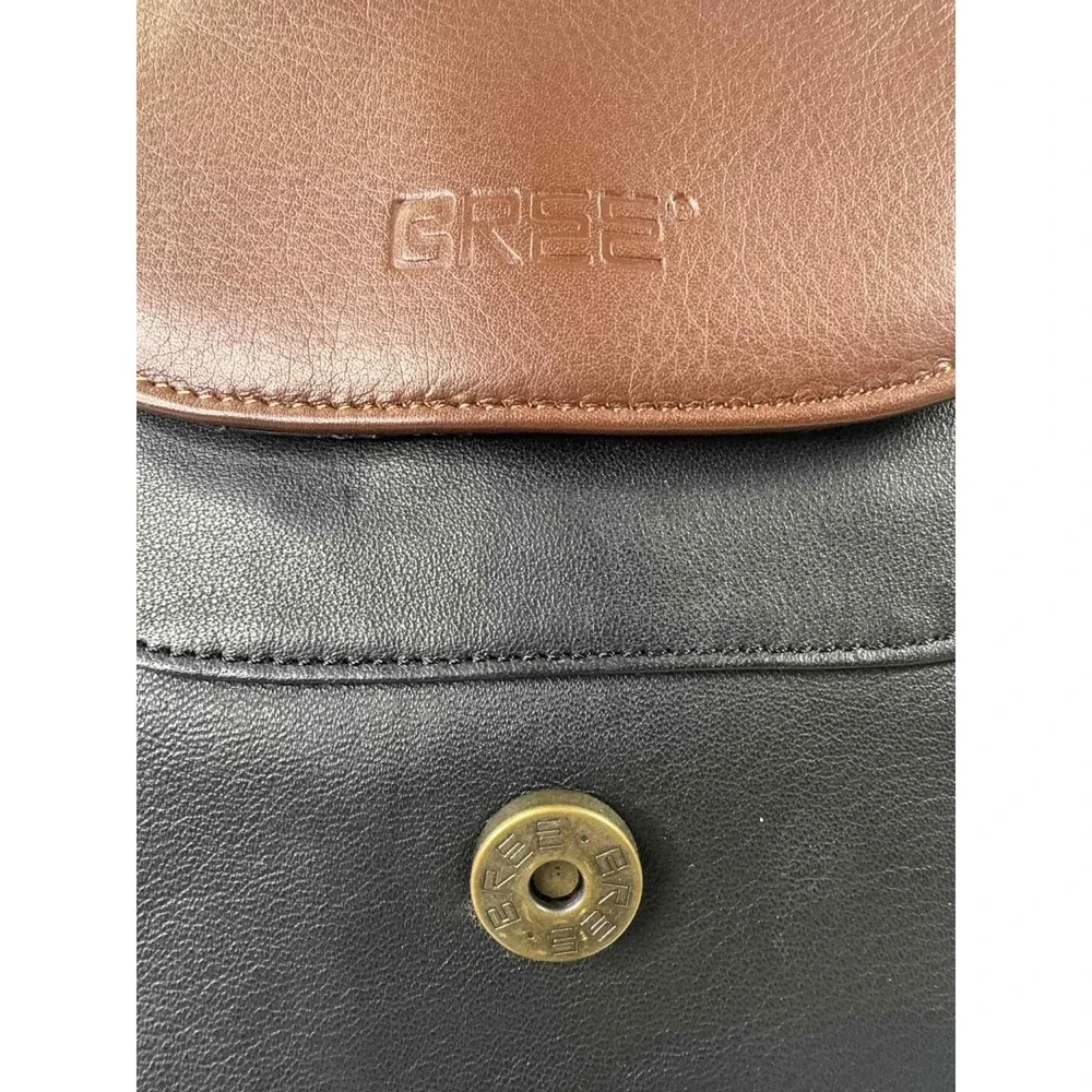 BREE Germany Leather Backpack Purse Black Brown Two Tone Drawstring Flap Bag VTG